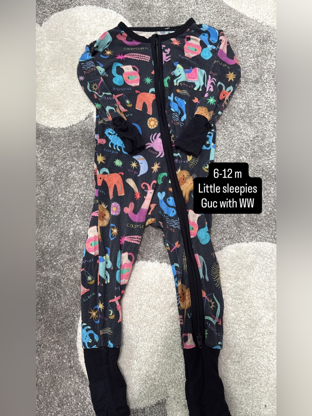 Little Sleepies Black Zodiac Animal Print One-Piece